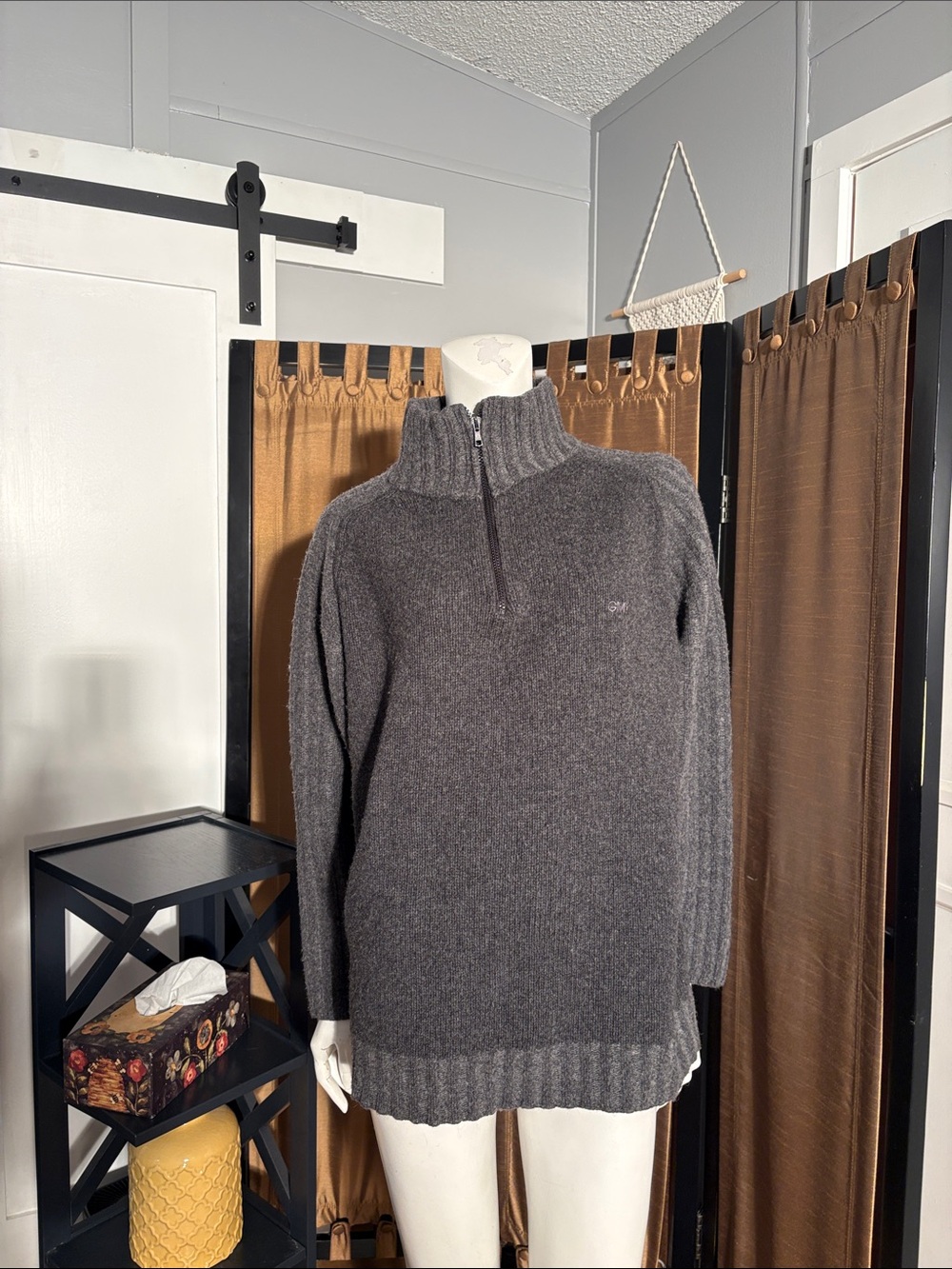 Men's Dark Gray Half-Zip Sweater Pullover